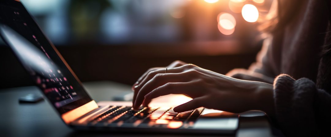 One person typing on laptop at night generated by artificial intelligence
